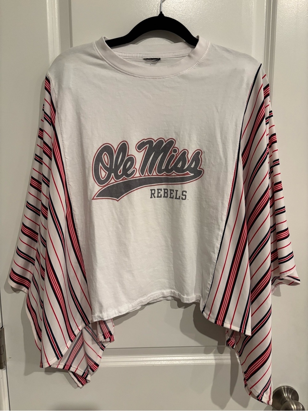 Ole Miss Rebels Striped Sleeve Cropped Tee - White & Red